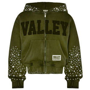 Custom 450 Gsm French Terry Sudadera con capucha con cremallera Y2K Vintage Streetwear Rhinestone 3D bordado Sun Faded apenado recortado - Product Image 4