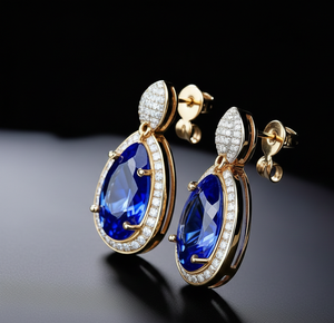 Boucles d'oreilles pendantes Blue Hydro CZ de 5 pouces |   Boucles d'oreilles pendantes en argent sterling 925 plaqué or 18 carats, bijoux fins pour les occasions spéciales - Product Image 2