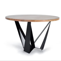 Ensemble de table à manger ronde en bois de manguier haut de gamme pour 6 personnes avec structure en fer pour hôtel, atelier, entrée