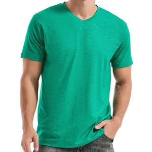2024 vendita calda di colore personalizzato scollo a v oversize T shirt da uomo in cotone con logo personalizzato T-shirt in cotone traspirante