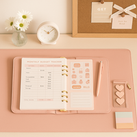 LABON Classeur de budget en cuir PU rose avec autocollants et pochette pour le suivi des factures d'épargne et l'organisation des finances personnelles