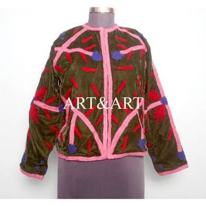 Ethnic Statement <b>Velvet</b> Suzani Boho <b>Women's</b> Quilted Eco-Friendly Cotton <b>Jacket</b> Handmade Embroidery Vintage Design Festival Coat - Product Image 1