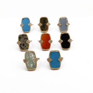 Anillos de moda minimalistas de piedras preciosas azul turquesa y CZ Ajuste de pinza chapada en oro para compromiso o fiesta anillos joyería - Product Image 3