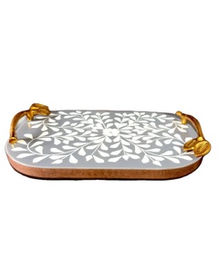 Excelencia en Decoración del Hogar, Opciones de Tamaño y Color Personalizadas, Bandeja de Incrustaciones de Hueso Hecha a Mano Golden Dunes, Patrones Florales, Ramadán - Product Image 6