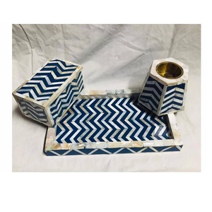 Venta caliente Chevron patrón hueso incrustaciones bandeja conjunto con quemador Bakhoor y caja quemador de incienso conjunto té luz conjunto artesanías indias - Product Image 4