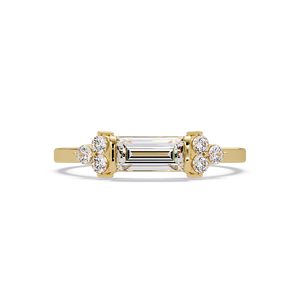 Anillo de compromiso vintage Art Deco de oro de 14 quilates con diamantes cultivados en laboratorio en forma de baguette y redondos, joyería fina para regalo de mujer. - Product Image 2