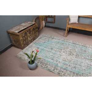 Alfombra Turca de 4.6x7.6 pies, Alfombra Vintage, Alfombra Floral Azul y Blanca - Product Image 5