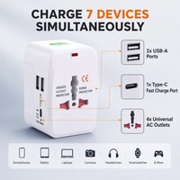 Corelex Küresel Seyahat Adaptörü Çift USB + Type-C 10A ABS/PVC Taşınabilir Çok Fonksiyonlu 4 Prizli Güç Şeridi Özelleştirilebilir Marka Logosu