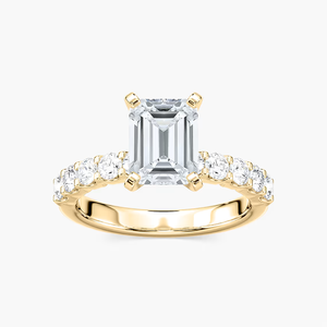 Bague de fiançailles en diamant de laboratoire taille émeraude 2,50 CTW certifiée IGI, or massif 14 carats, bande pavée, solitaire, bague de mariée pour femme - Product Image 1