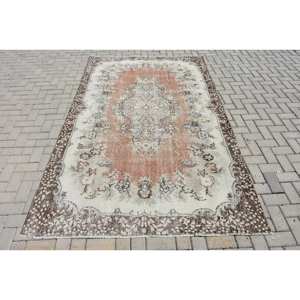 Classique Beige Brun 5.8 X 9.3ft Laine Tapis Turc Patchwork Conception pour Entrée Salon ou Chambre Latex Support - Product Image 1