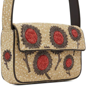 Sac à bandoulière floral perlé pour femme BestSeller, sac à main crème en perles de rocaille, sac à rabat pour usage quotidien, motif floral rouge, sac fourre-tout d'été - Product Image 1