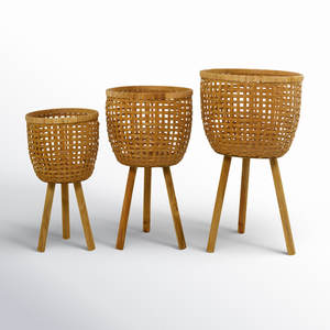 Lot de 3 jardinières en bambou pour ornement de jardin intérieur et extérieur polyvalent et écologique - Product Image 1