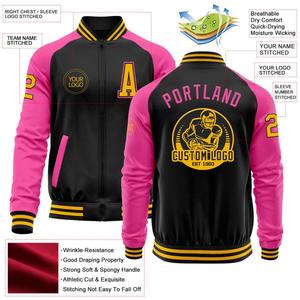 Personalizado negro oro-rosa bombardero Varsity Letterman dos tonos cremallera chaqueta cortavientos Streetwear vintage hombres Varsity chaqueta - Product Image 2