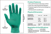 Gants en nitrile sans poudre testés pour les médicaments chimiothérapeutiques Bergamot ChemTough X2260 - Vert émeraude 6,0 g Taille M Antidérapants pour laboratoire chimique 240 mm