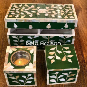 Ensemble de brûleur et boîte de rangement en incrustation d'os fabriqués à la main Design floral vert - Product Image 1