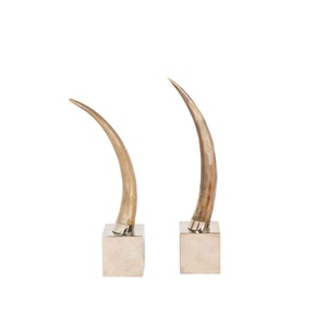 Único par de cuernos de búfalo último soporte cuadrado de latón y madera hecho a mano brillante par de cuerno de búfalo pulido al mejor precio - Product Image 1