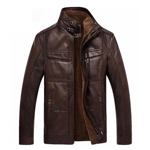 Chaqueta de Otoño Invierno de cuero genuino para hombre, cuello levantado, logotipo frontal, marrón, de talla grande, estilo callejero, gran oferta, nueva llegada - Product Image 2