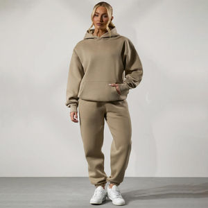 Ensemble de survêtement d'hiver pour femme, taille plus, décontracté, personnalisé, en molleton, avec poches, 2 pièces, écologique, respirant, pour la salle de sport - Product Image 1