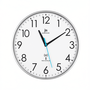 JUSTAMINUTE 30cm Silver <b>Radio</b> <b>Controlled</b> Wall <b>Clock</b> Model 00917RCS - Product Image 2