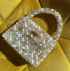 Sparkling light pink crystal beaded top-handle bag with all-over chunky texture, available at wholesale prices. - Product Image 5