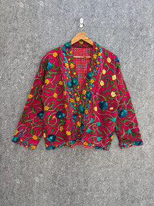 Recycled Short Kimono Phulkari Quilted Georgette Fabric 100% Cotton Eco-Friendly Women Festival <b>Wedding</b> Party Gift <b>Jacket</b> - Product Image 5