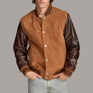 Veste universitaire pour homme sur mesure OEM d'usine, veste de baseball chaude d'hiver, bomber en cuir, manches en cuir, logo en chenille brodé. - Product Image 4