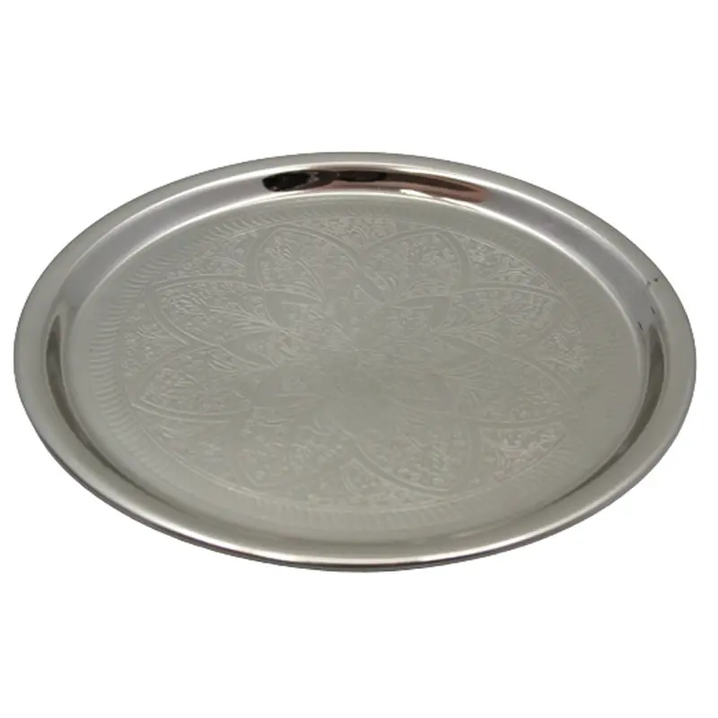 Plato de cargador redondo de Metal para utensilios de cocina, plato de Color plateado para servir comida, mesa decorativa hecha a mano a granel