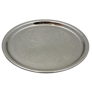 Assiette ronde en métal couleur argent vaisselle pour servir des aliments dessus de table décoratif fait à la main en vrac - Product Image 1