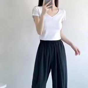 Suministro de fábrica Precio fascinante Mujeres Cuello redondo Color sólido Manga corta Punto Digital Anti-Pilling Camisetas al por mayor - Product Image 6