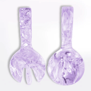 Ensemble de serveurs à salade en résine avec logo personnalisé, mélangeur à salade manuel design, texture de marbre blanc unique en résine, couverts, cuillère à salade, fourchette - Product Image 1