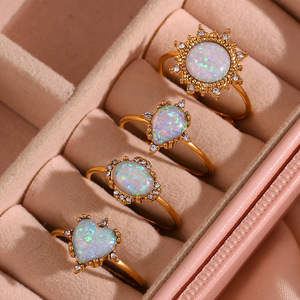 Bán buôn 18K mạ vàng có thể điều chỉnh đá quý vòng thép không gỉ kim cương Opal đồ trang sức thời trang xỉn miễn phí Nhẫn Set cho phụ nữ - Product Image 2