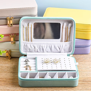 Sac de voyage pour bijoux de couleur unie avec miroir, boîte de rangement multifonctionnelle pour bijoux et cosmétiques - Product Image 6