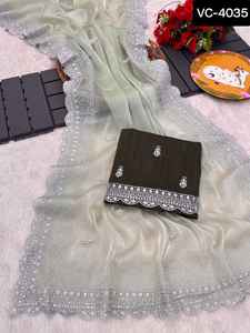 Banarasi Sarees South Indian Wedding Wear Sari con Hevy Reach Pallu Pattern Heavy Bordado Secuencia Trabajo Sari y blusa - Product Image 4