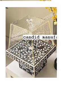 Plateau de table de luxe fait à la main en acrylique effet nacre plateau en bois arabe sous-verres assiettes pour les occasions alimentaires - Product Image 1