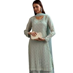 Cutdana Kurta bleu ciel avec pétoncle Dupatta et Palazzo à Chinon vente en gros de vêtements ethniques pour femmes OEM usine de vêtements en vrac - Product Image 4