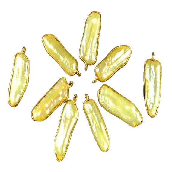 Plaqué or jaune Biwa perle pierre précieuse de la meilleure qualité connecteurs de lunette pierre précieuse résultats de bijoux et composants