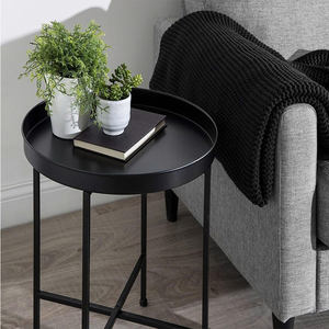 Modern Round Tray End <b>Table</b> with Powder-Coated Metal Frame, Minimalist <b>Sofa</b> Side <b>Table</b> for Small Space Living Room Furniture - Product Image 6