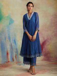 บอลลีวูดสไตล์อินเทรนด์ผู้หญิงผ้าฝ้ายพรรค Anarkali Kurti ชุดกับกางเกงกับ Dupatta - Product Image 3