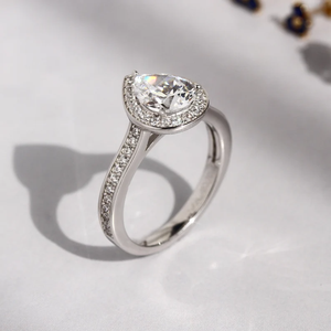 Anillo personalizable de Plata de Ley 925 para mujer, anillo de compromiso de boda con halo de piedra de corte de pera de 1 quilate, certificado IGI para fiestas - Product Image 5