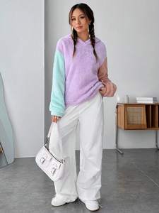 Sudadera con capucha Sherpa Colorblock para mujer, sudadera cómoda de lana para hombre, Sudadera con capucha de lana 100%, sudadera con logotipo elevado 2023 - Product Image 4