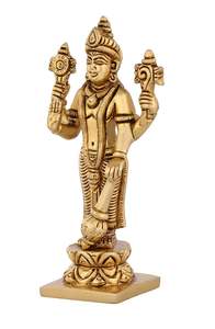 Latón Vishnu Ji Standing Idol Shank Chakra Holding Estatua Murti para Temple Pooja Home , 5 H X 1,5 W X 2,4 L Pulgadas, 340 GM - Product Image 3
