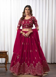 Hấp dẫn chinon thêu trình tự làm việc áo choàng dưới cùng với dupatta màu hồng - Product Image 2