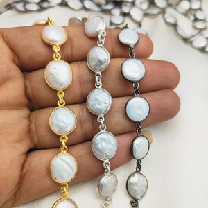 Cadena Redonda de Bisel de Piedras Preciosas, Cadena de Conector de Perlas Chapadas Oxidadas, Piedra Natural de Junio para Hacer Accesorios de Joyería - Product Image 3