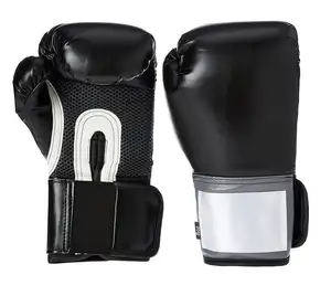 Venta al por mayor de guantes de boxeo negro de alta calidad adulto profesional con cordones ganar cuero logotipo personalizado guantes de boxeo