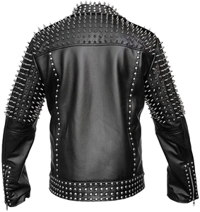 Veste en cuir PU noir style punk pour homme avec rivets et pointes, fermeture éclair, coupe ajustée, manches classiques, col rabattu - Product Image 1