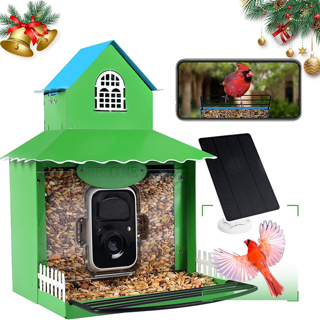 JH-Mech Bird Friendly Design and Easy Install 2L Large-Size Metal Smart Bird Feeder with Camera