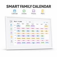 Calendrier familial numérique intelligent WiFi personnalisé de 15,6 pouces avec écran tactile, planificateur électronique, tableau des tâches et cadre photo pour la maison