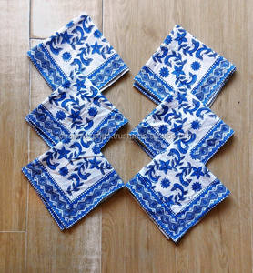 Durable Long Lasting <b>Block</b> <b>Printed</b> Fabric Cotton Quilted Tea Coaster With Piping Edge Hot Pots Drinks Mats Table Accessories - Product Image 1