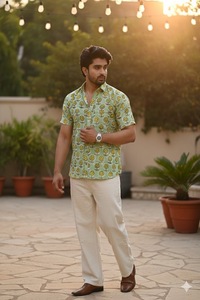 เสื้อเชิ้ตผู้ชายขายส่ง ผ้าฝ้าย 100% งานแฮนด์เมด แขนยาว ลายบล็อกพิมพ์ สไตล์ชาติพันธุ์ ลำลอง โบฮีเมียน ระบายอากาศได้ดี เป็นมิตรกับสิ่งแวดล้อม - Product Image 4