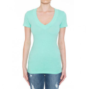 T-shirts de base personnalisés T-shirts pour femmes T-shirt uni d'été blanc imprimé en coton à col en V profond T-shirts pour femmes T-shirts essentiels - Product Image 2